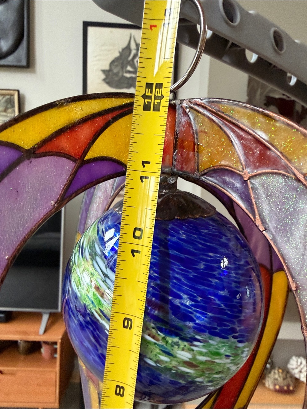 Vintage Stained Glass Hot Air Balloon Hanging Art - Purple, Yellow & Blue - Picture 7 of 10